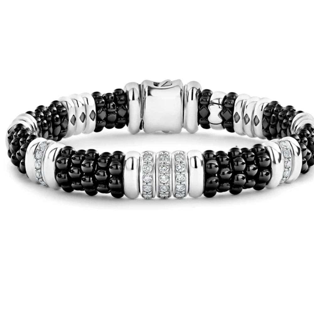 LAGOS DIAMOND/BLK CERAMIC BRACELET